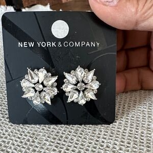 New York & Company Silver Tone with Rhinestones Floral Pierced Earrings